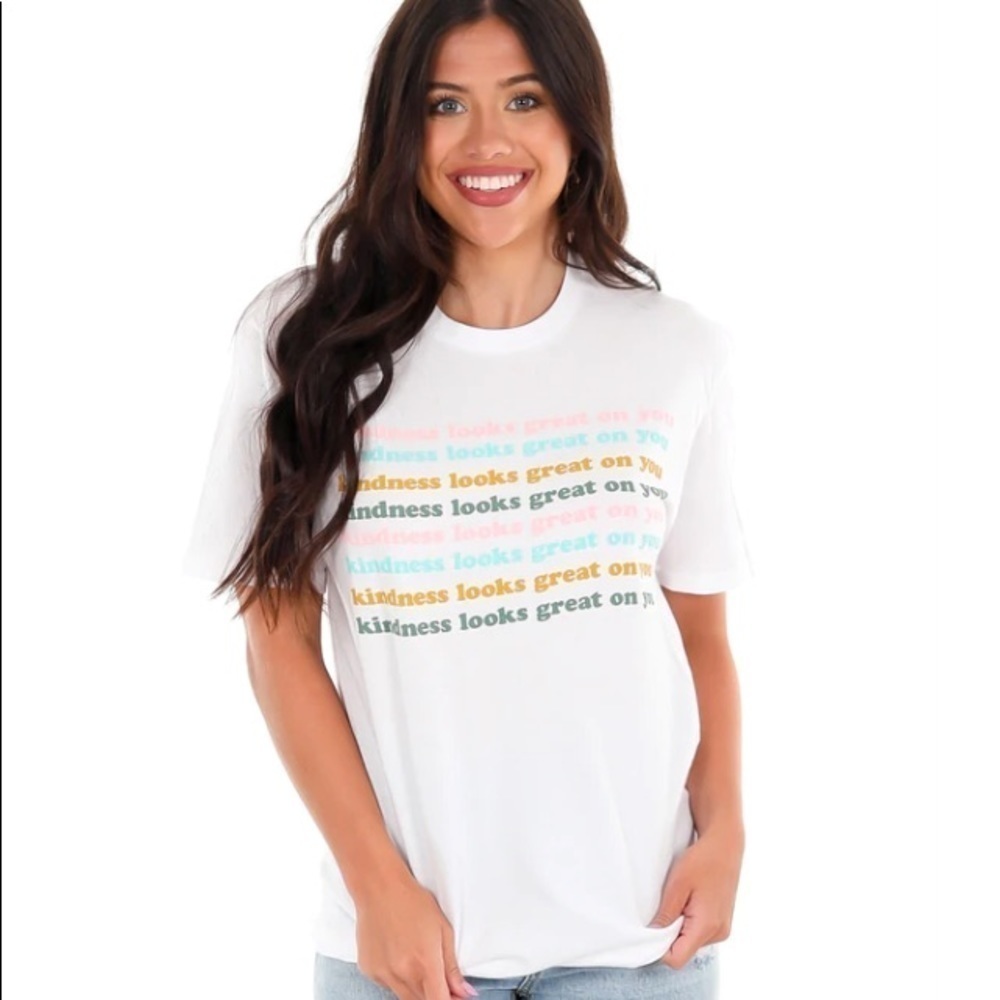 NWT Kindness Looks Great On You Multi-Color Tee Shirt Sz L Inspirational shirt